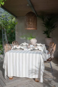Fondaco Bordsduk|Amalia beige randig bordsduk i återvunnet material 140x300cm