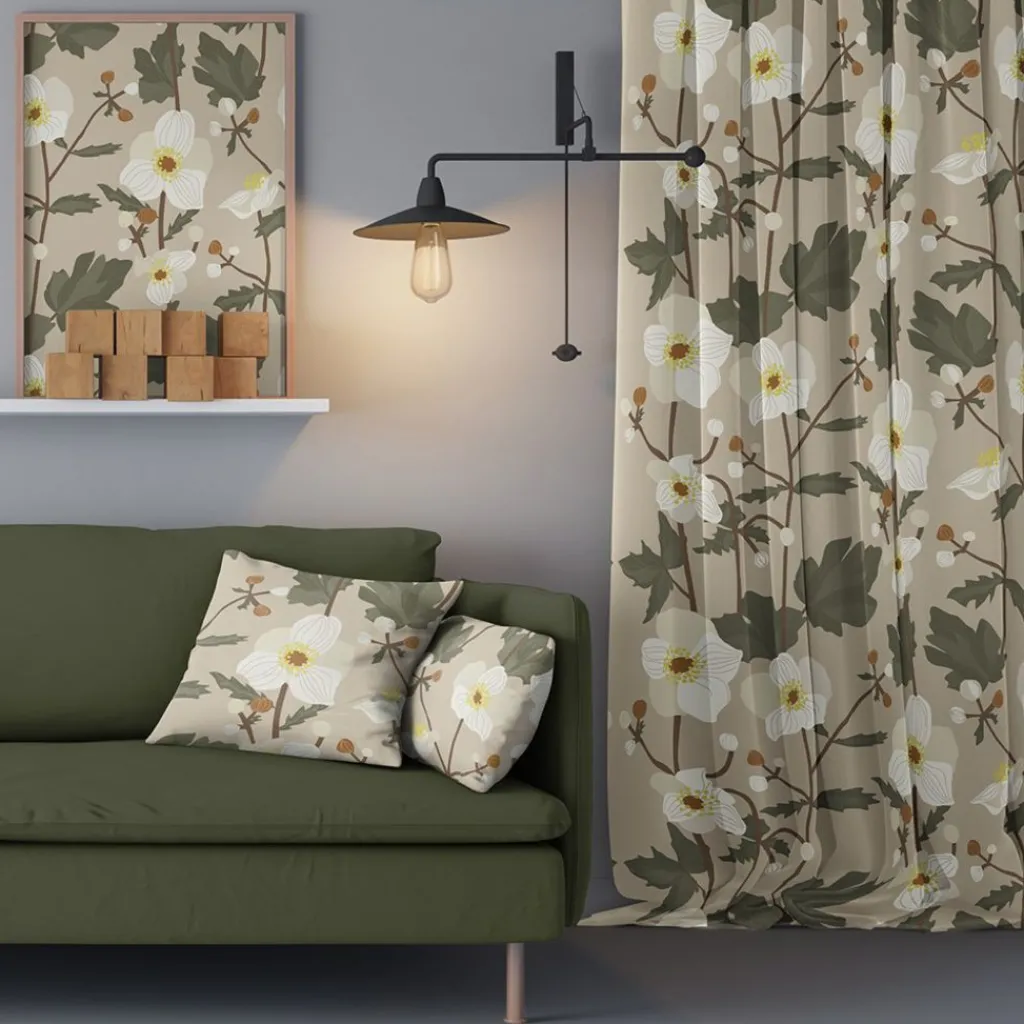 Arvidssons textil Gardintyger Mönstrade|Arvidssons Textil|Anemon beige tyg
