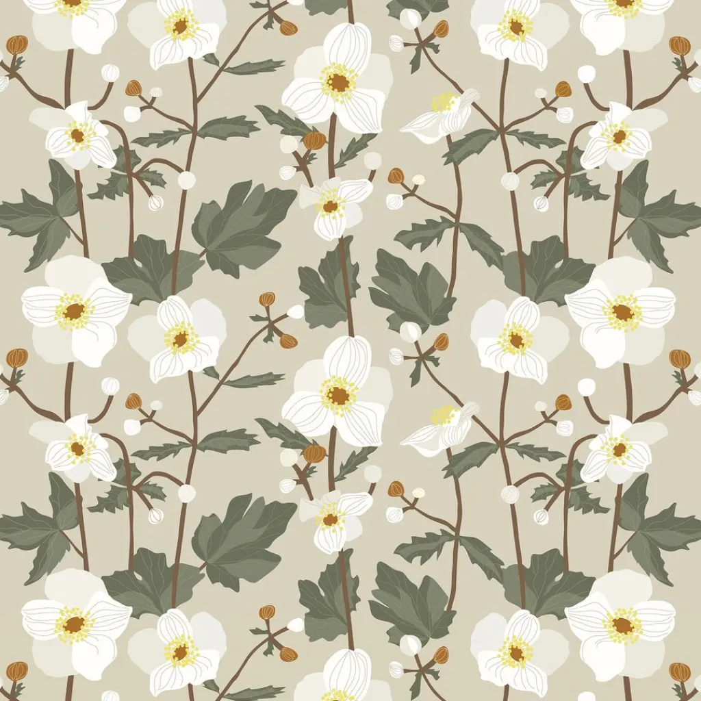 Arvidssons textil Gardintyger Mönstrade|Arvidssons Textil|Anemon beige tyg