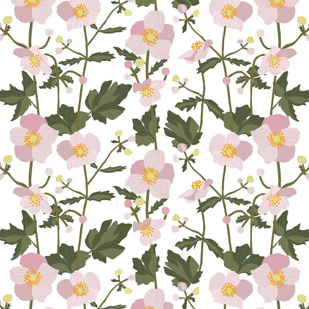 Arvidssons textil Gardintyger Mönstrade|Arvidssons Textil|Anemon rosa tyg