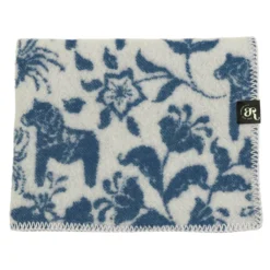 Arvidssons textil Babyfiltar|Ullplädar|Barnfilt Leksand blå 65x95cm med dalahästar och kurbits