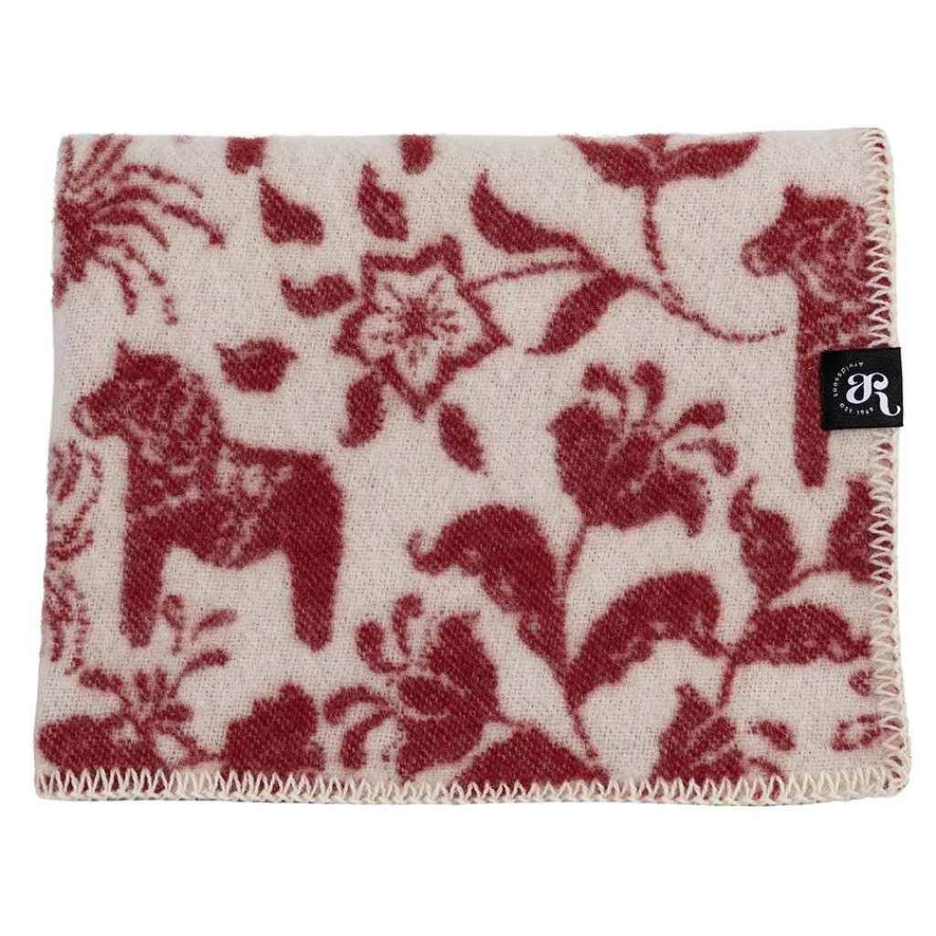 Arvidssons textil Babyfiltar|Ullplädar|Barnfilt Leksand röd 65x95cm med dalahästar och kurbits
