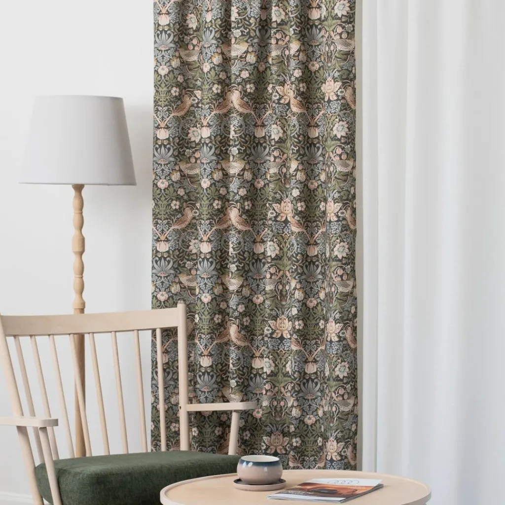 Nordisk Textil Gardiner Mönstrade|Beautiful birds grå-blå gardiner
