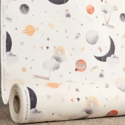 Barn Nordisk Textil Gardintyger Mönstrade|Barnmönster|Big Dreamer tyg – Barntyg med månar, planeter & stjärnor