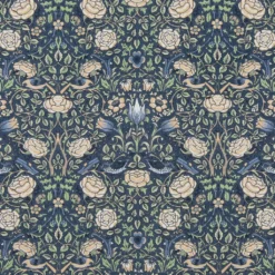 Arts & Crafts Tyger|Gardintyger Mönstrade|Birds and roses marin tyg