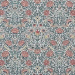 Arts & Crafts Tyger|Gardintyger Mönstrade|Birds and roses petrol tyg