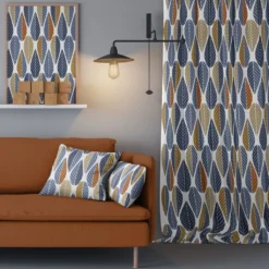 Arvidssons textil Gardiner Mönstrade|Blader blå gardiner