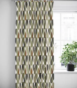 Arvidssons textil Gardiner Mönstrade|Blader grön-beige gardiner