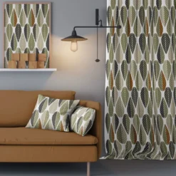 Arvidssons textil Gardiner Mönstrade|Blader grön-beige gardiner