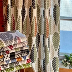Arvidssons textil Gardintyger Mönstrade|Arvidssons Textil|Blader grön-beige tyg