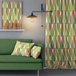 Arvidssons textil Gardiner Mönstrade|Blader grön-gul gardiner