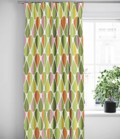 Arvidssons textil Gardiner Mönstrade|Blader grön-gul gardiner