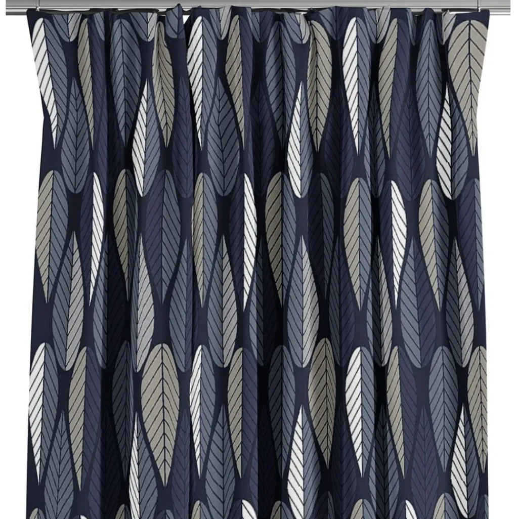 Arvidssons textil Gardiner Mönstrade|Blader mörkblå gardiner