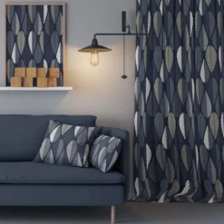 Arvidssons textil Gardintyger Mönstrade|Arvidssons Textil|Blader mörkblå tyg