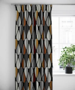 Arvidssons textil Gardiner Mönstrade|Blader svart-orange gardiner