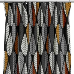 Arvidssons textil Gardiner Mönstrade|Blader svart-orange gardiner