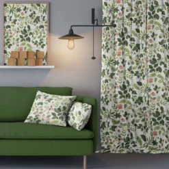Arvidssons textil Gardiner Mönstrade|Blomsterlund grön - gardiner