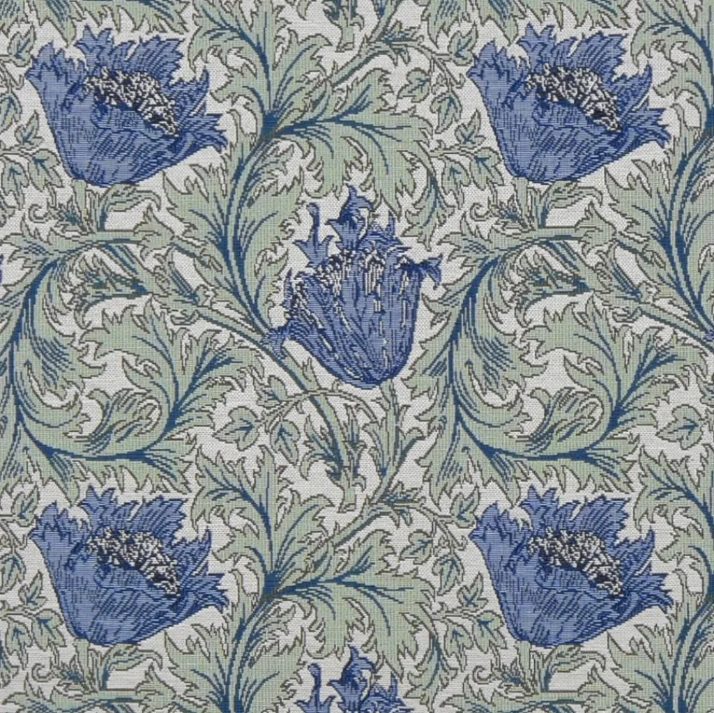 Blommiga Möbeltyger|Mönstrade Möbeltyger|Blue anemone möbeltyg