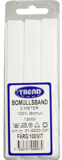 Band|Bomullsband 3m x 13mm vit
