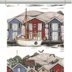 Arvidssons textil Panelgardiner|Bryggviken panelgardiner med Smögens sjöbodar
