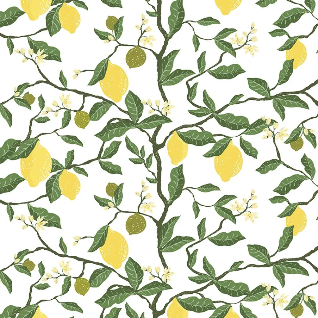 Arvidssons textil Gardintyger Mönstrade|Arvidssons Textil|Citronträd gul - tyg med citroner