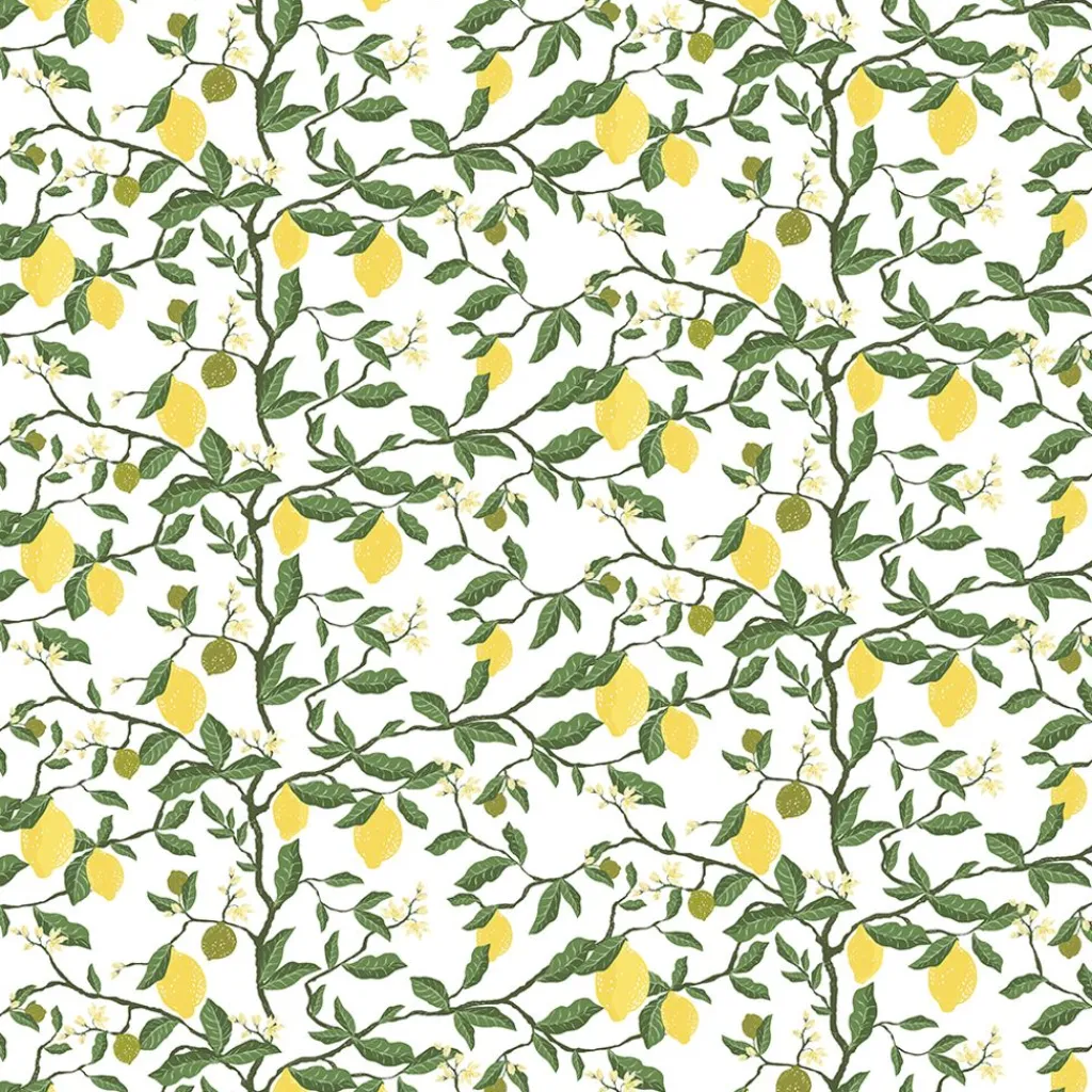 Arvidssons textil Gardintyger Mönstrade|Arvidssons Textil|Citronträd gul - tyg med citroner