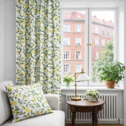 Arvidssons textil Gardintyger Mönstrade|Arvidssons Textil|Citronträd gul - tyg med citroner