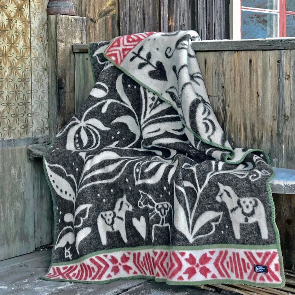 Kerstin Landström Design Ullfiltar|Dalarna svart ullfilt 130x180cm -
