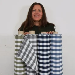 Nordisk Textil Rutiga Möbeltyger|Rutor & Ränder|Dewon duvblå-vit rutigt tyg