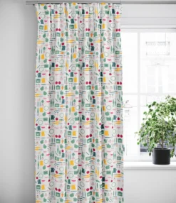 Arvidssons textil Gardiner Mönstrade|Dinner grön gardiner med retro köksmotiv