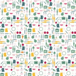 Arvidssons textil Gardintyger Mönstrade|Arvidssons Textil|Dinner grön tyg med retro köksmotiv