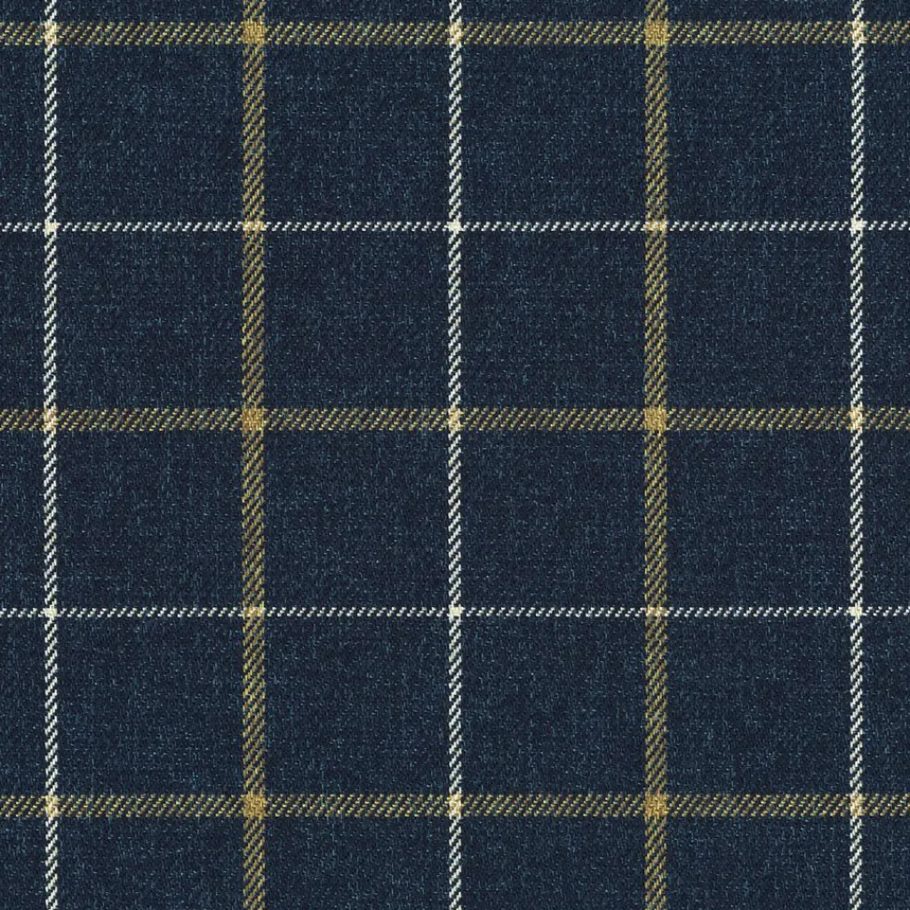Nordisk Textil Rutiga Möbeltyger|Eton blå rutigt möbeltyg med vita och gula ränder
