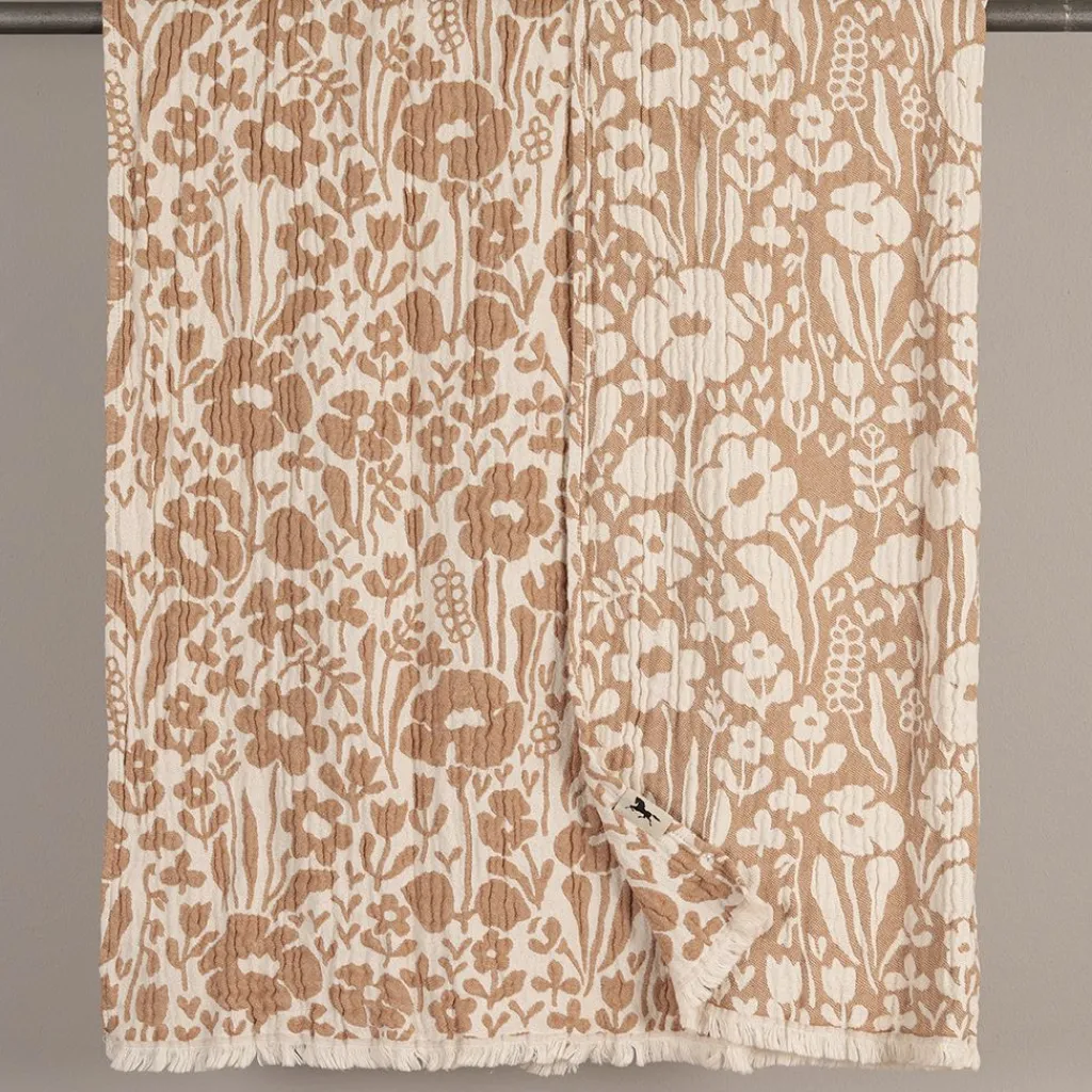 Almedahls Bomullsfiltar|Fauna brun bomullspläd 120x170cm - jacquardvävd pläd med varm 70-talskänsla
