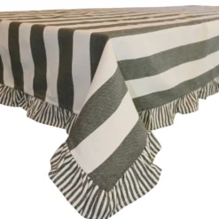 Bordsduk|Filippa grön bordsduk 140x250 cm – Randig duk med volang