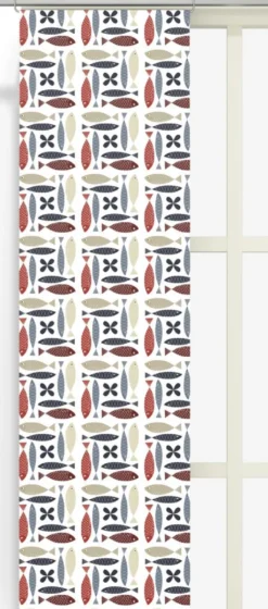 Arvidssons textil Panelgardiner|Fina fisken blå-röd panelgardiner