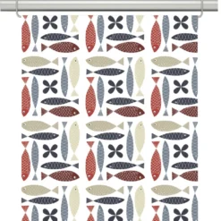 Arvidssons textil Panelgardiner|Fina fisken blå-röd panelgardiner