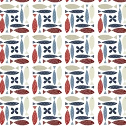 Arvidssons textil Gardintyger Mönstrade|Arvidssons Textil|Fina fisken blå-röd tyg – lekfullt fiskmönster för alla tillfällen