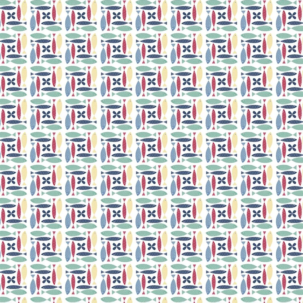 Arvidssons textil Gardintyger Mönstrade|Arvidssons Textil|Fina fisken multi tyg – färgstarkt och lekfullt designat med retro känsla