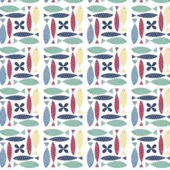 Arvidssons textil Gardintyger Mönstrade|Arvidssons Textil|Fina fisken multi tyg – färgstarkt och lekfullt designat med retro känsla