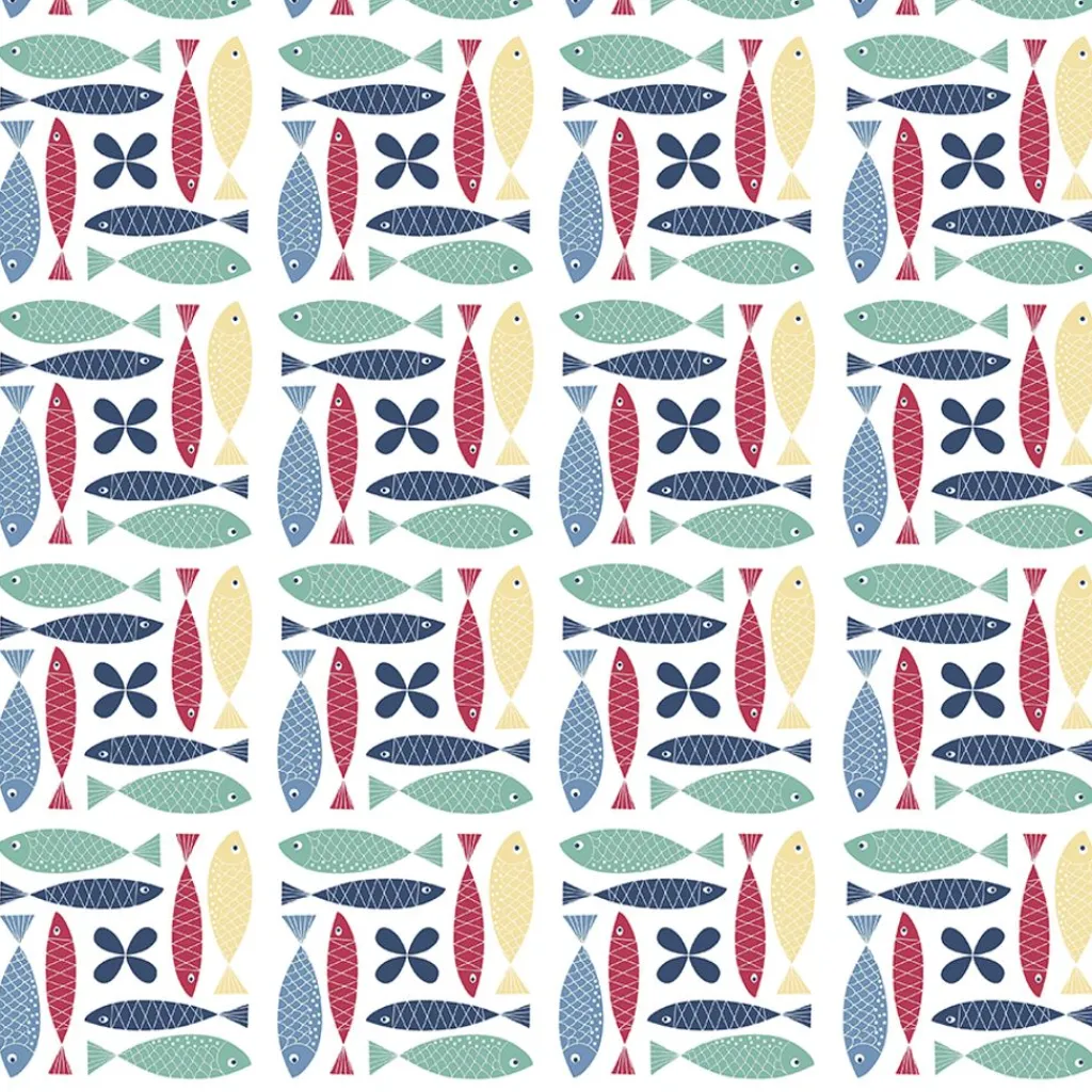 Arvidssons textil Gardintyger Mönstrade|Arvidssons Textil|Fina fisken multi tyg – färgstarkt och lekfullt designat med retro känsla