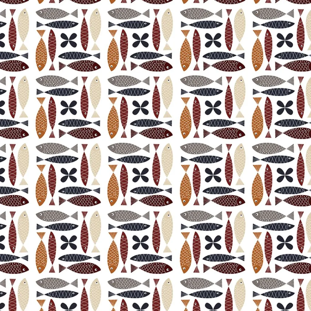 Arvidssons textil Gardintyger Mönstrade|Arvidssons Textil|Fina fisken rost tyg – lekfullt designat med retro känsla