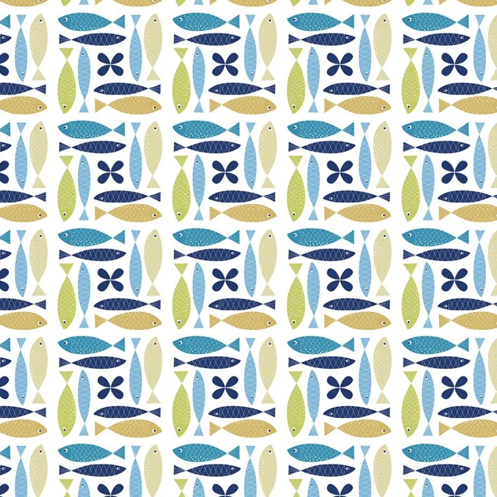 Arvidssons textil Gardintyger Mönstrade|Arvidssons Textil|Fina fisken turkos tyg – lekfullt designat med retro känsla