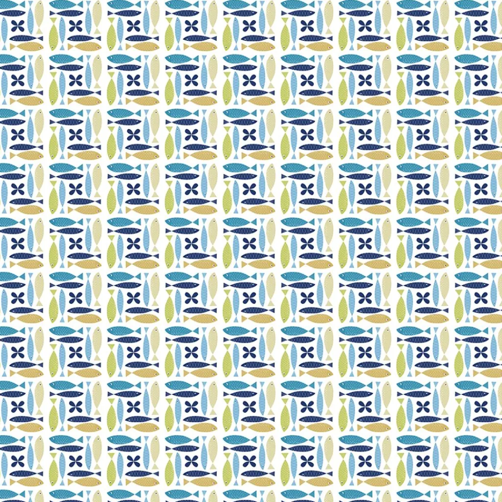 Arvidssons textil Gardintyger Mönstrade|Arvidssons Textil|Fina fisken turkos tyg – lekfullt designat med retro känsla