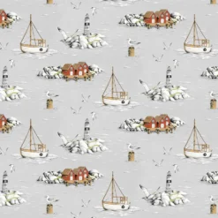 Arvidssons textil Arvidssons Textil|Gardintyger Mönstrade|Fiskeskär grå tyg