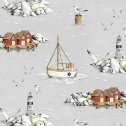 Arvidssons textil Arvidssons Textil|Gardintyger Mönstrade|Fiskeskär grå tyg