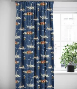 Arvidssons textil Gardiner Mönstrade|Fiskeskär mörkblå gardiner