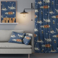Arvidssons textil Gardiner Mönstrade|Fiskeskär mörkblå gardiner