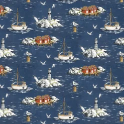 Arvidssons textil Gardintyger Mönstrade|Arvidssons Textil|Fiskeskär mörkblå tyg