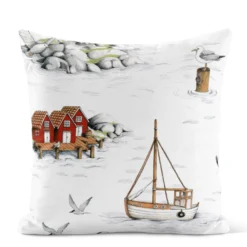 Arvidssons textil Mönstrade Kuddfodral|Fiskeskär vit kuddfodral