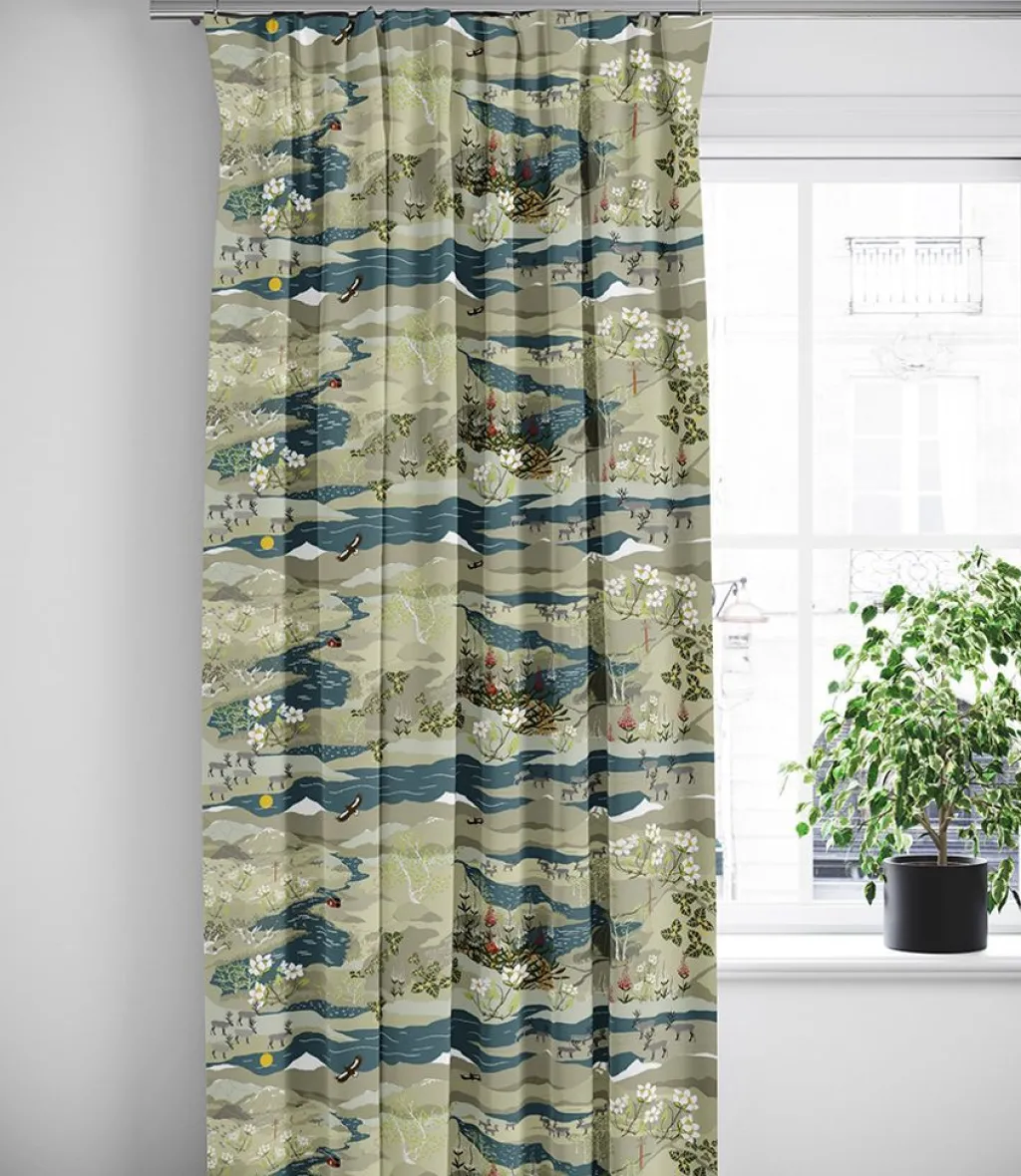 Arvidssons textil Gardiner Mönstrade|Fjällvandring beige-blå gardiner